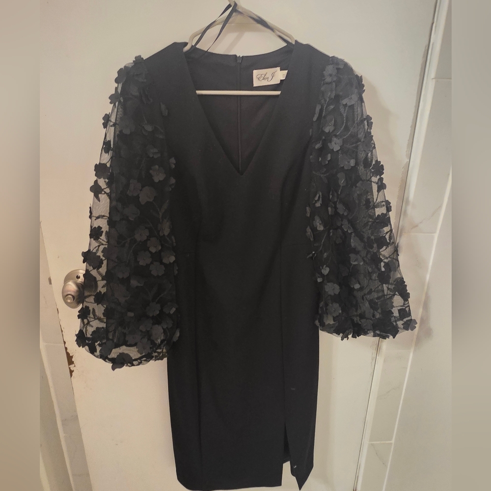 Eliza J Black Dress with Textured Sleeves
